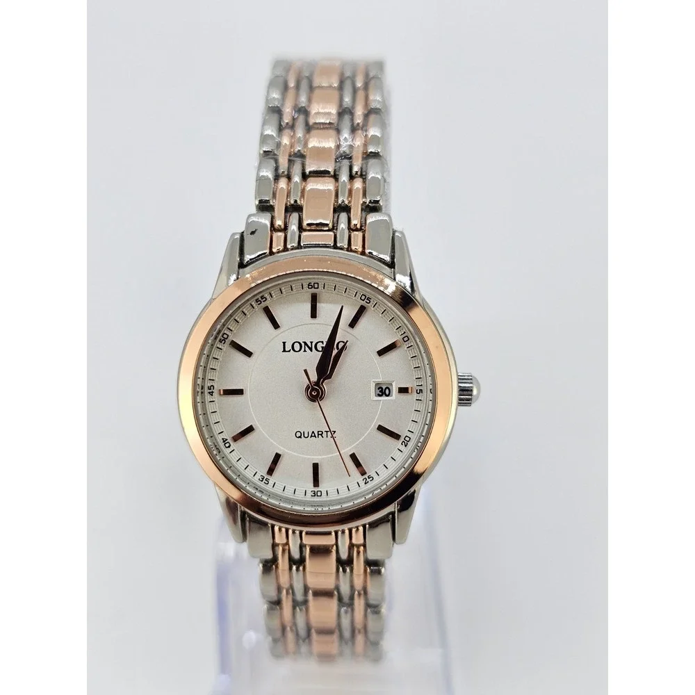 Women's Analog Watch 28MM Cream Dial Date Gold‎ Gray Bands 6.5